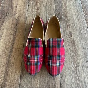 J Crew red holiday plaid loafers size 7